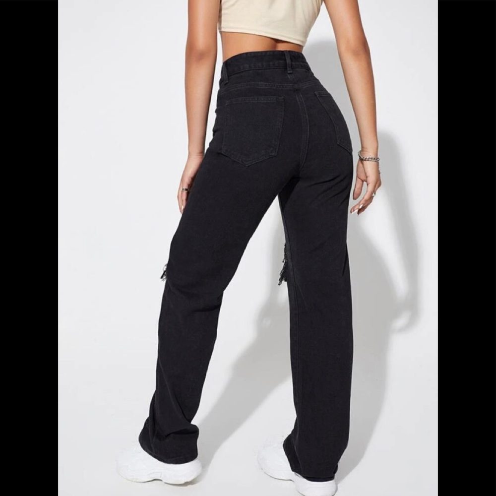 SHEIN Light Wash Ripped Boyfriend Black Jeans